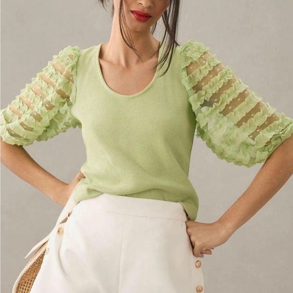 dolan Tops - Anthropologie Dolan Light Green Ruffle Sleeve Blouse, Size XS, Great Condition!